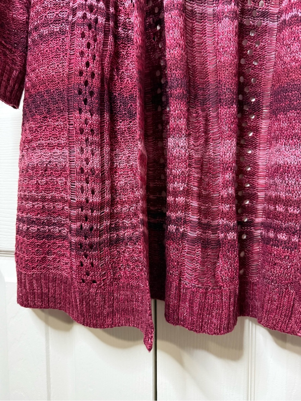 Long Open-Front Knit Cardigan - Raspberry - Picture 3 of 5